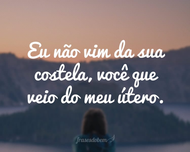 Eu não vim da sua costela, você que veio do meu útero.