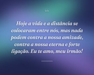 Hoje a vida e a distância se colocaram entre nós, mas nada podem contra a nossa amizade, contra a nossa eterna e forte ligação. Eu te amo, meu irmão!