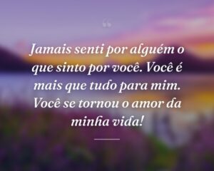 Jamais senti por alguém o que sinto por você. Você é mais que tudo para mim. Você se tornou o amor da minha vida!
