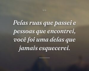 Pelas ruas que passei e pessoas que encontrei, você foi uma delas que jamais esquecerei.