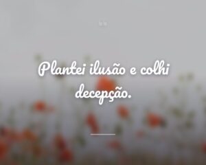 Plantei ilusão e colhi decepção.