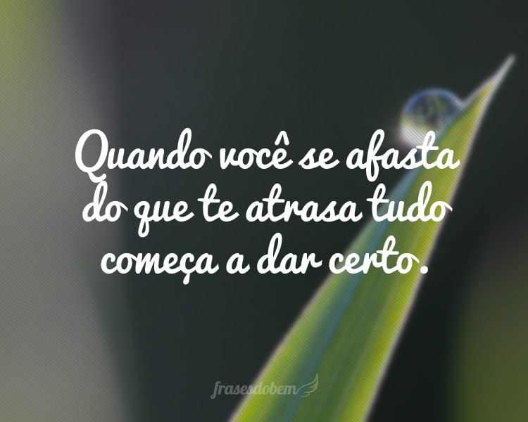 Quando você se afasta do que te atrasa tudo começa a dar certo.
