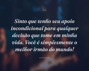 Sinto que tenho seu apoio incondicional para qualquer decisão que tome em minha vida. Você é simplesmente o melhor irmão do mundo!