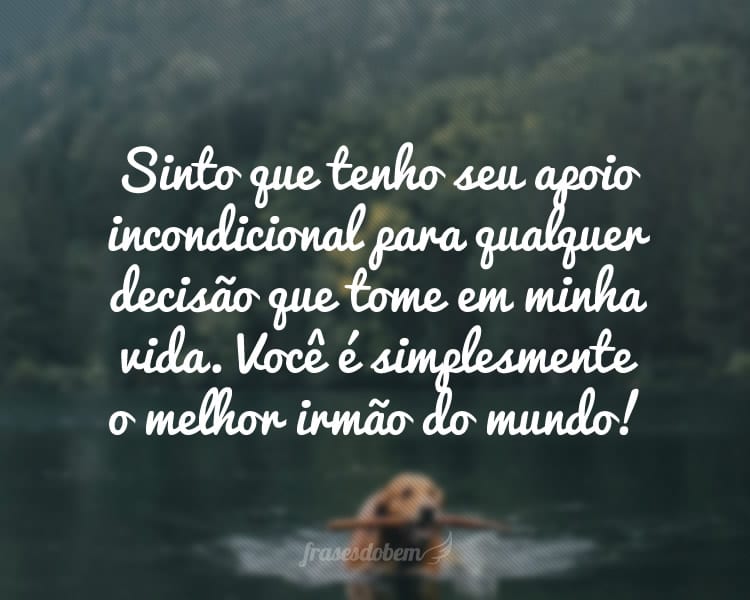 Sinto que tenho seu apoio incondicional para qualquer decisão que tome em minha vida. Você é simplesmente o melhor irmão do mundo!