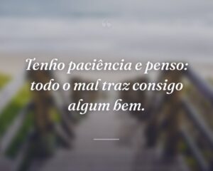 Tenho paciência e penso: todo o mal traz consigo algum bem.