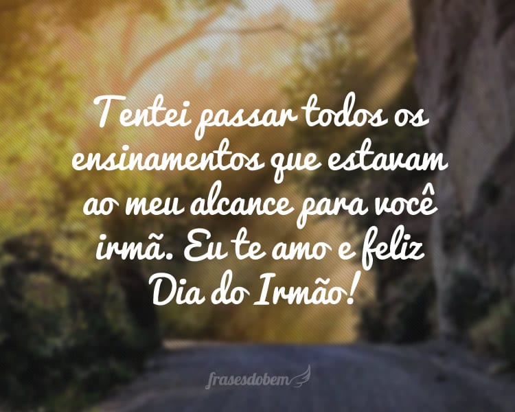 Tentei passar todos os ensinamentos que estavam ao meu alcance para você irmã. Eu te amo e feliz Dia do Irmão!