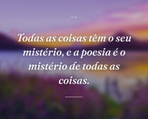 Todas as coisas têm o seu mistério, e a poesia é o mistério de todas as coisas.