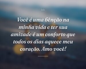 Você é uma bênção na minha vida e ter sua amizade é um conforto que todos os dias aquece meu coração. Amo você!