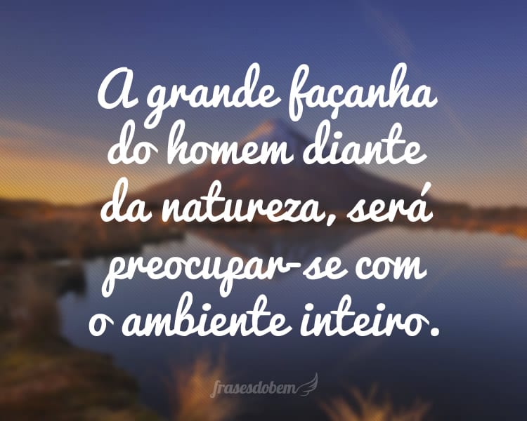 A grande façanha do homem diante da natureza, será preocupar-se com o ambiente inteiro.