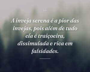 A inveja serena é a pior das invejas, pois além de tudo ela é traiçoeira, dissimulada e rica em falsidades.
