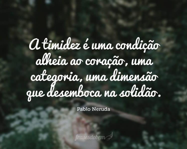 A timidez é uma condição alheia ao coração, uma categoria, uma dimensão que desemboca na solidão.