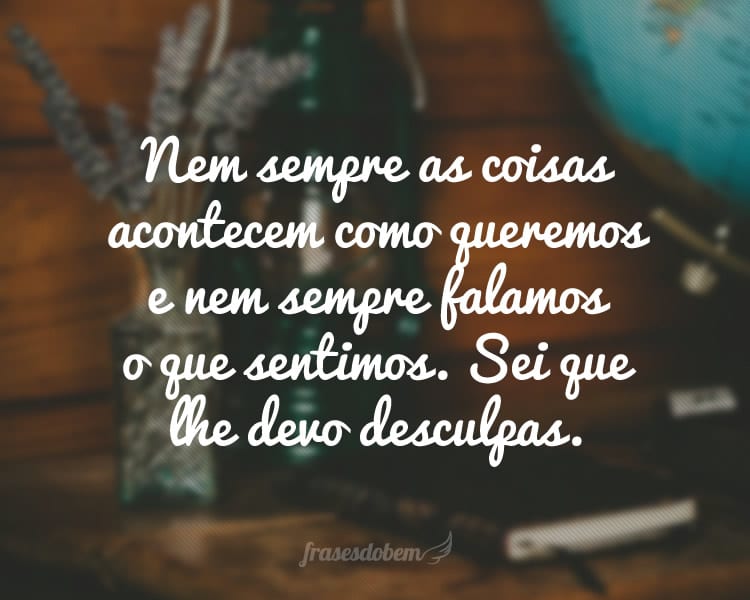 Nem sempre as coisas acontecem como queremos e nem sempre falamos o que sentimos. Sei que lhe devo desculpas.