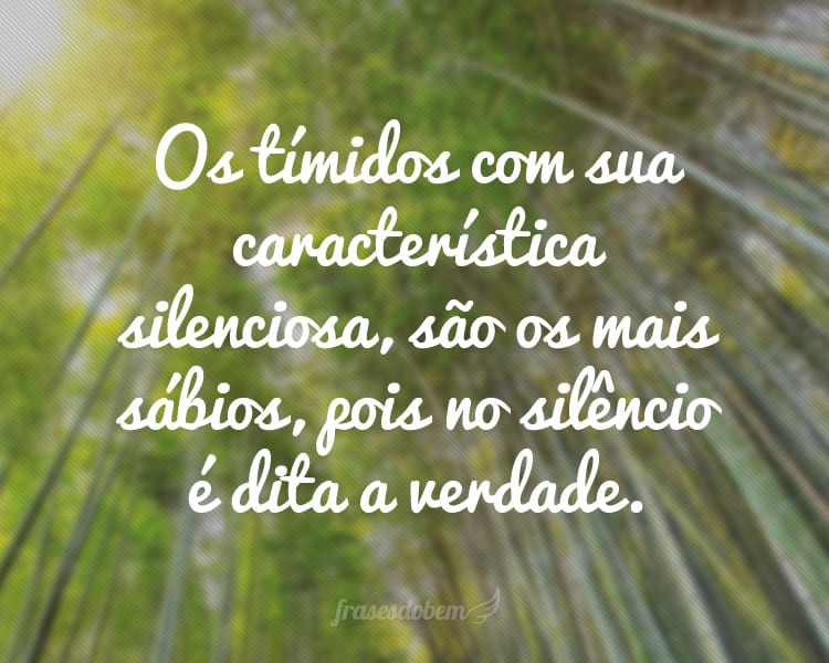 Os tímidos com sua característica silenciosa, são os mais sábios, pois no silêncio é dita a verdade.