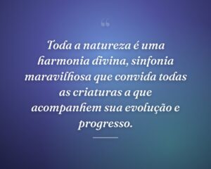Toda a natureza é uma harmonia divina, sinfonia maravilhosa que convida todas as criaturas a que acompanhem sua evolução e progresso.