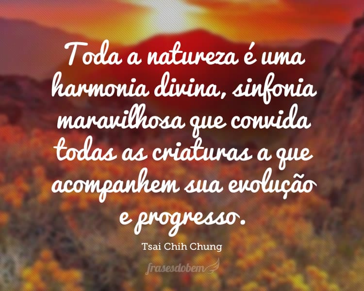 Toda a natureza é uma harmonia divina, sinfonia maravilhosa que convida todas as criaturas a que acompanhem sua evolução e progresso.