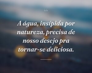 A água, insípida por natureza, precisa de nosso desejo pra tornar-se deliciosa.