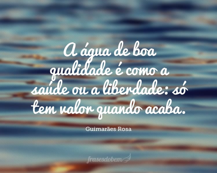 A água de boa qualidade é como a saúde ou a liberdade: só tem valor quando acaba.