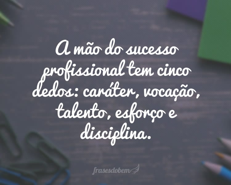 A mão do sucesso profissional tem cinco dedos: caráter, vocação, talento, esforço e disciplina.