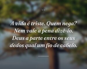 A vida é triste. Quem nega? Nem vale a pena dizê-lo. Deus a parte entre os seus dedos qual um fio de cabelo.