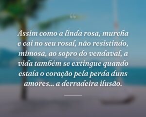 Assim como a linda rosa, murcha e cai no seu rosal, não resistindo, mimosa, ao sopro do vendaval, a vida também se extingue quando estala o coração pela perda duns amores... a derradeira ilusão.