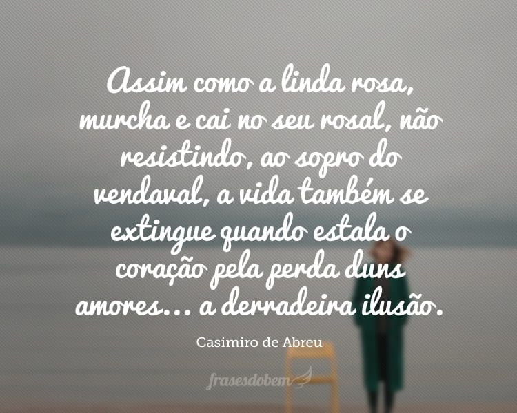Assim como a linda rosa, murcha e cai no seu rosal, não resistindo, mimosa, ao sopro do vendaval, a vida também se extingue quando estala o coração pela perda duns amores... a derradeira ilusão.