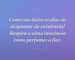 Como são belos os dias do despontar da existência! Respira a alma inocência como perfumes a flor.
