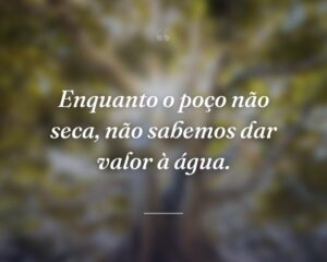 Enquanto o poço não seca, não sabemos dar valor à água.