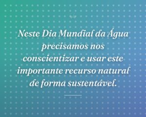 Neste Dia Mundial da Água precisamos nos conscientizar e usar este importante recurso natural de forma sustentável.