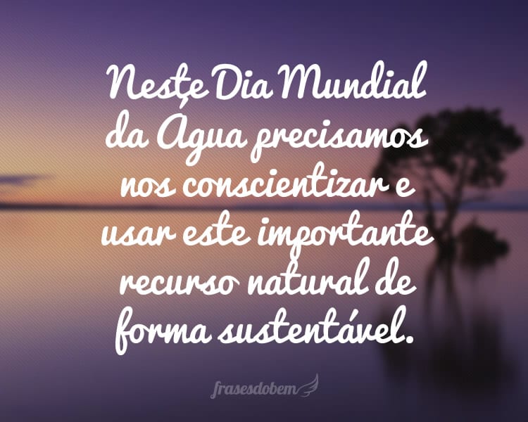 Neste Dia Mundial da Água precisamos nos conscientizar e usar este importante recurso natural de forma sustentável.