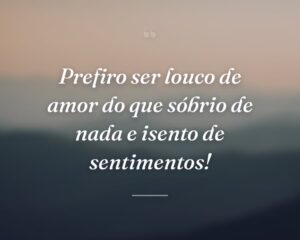 Prefiro ser louco de amor do que sóbrio de nada e isento de sentimentos!