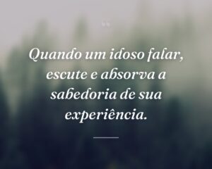 Quando um idoso falar, escute e absorva a sabedoria de sua experiência.
