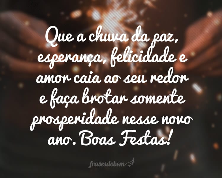 Que a chuva da paz, esperança, felicidade e amor caia ao seu redor e faça brotar somente prosperidade nesse novo ano. Boas Festas!