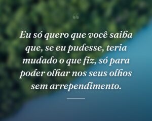 Eu só quero que você saiba que, se eu pudesse, teria mudado o que fiz, só para poder olhar nos seus olhos sem arrependimento.