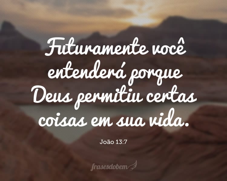 Futuramente você entenderá porque Deus permitiu certas coisas em sua vida. (João 13:7)