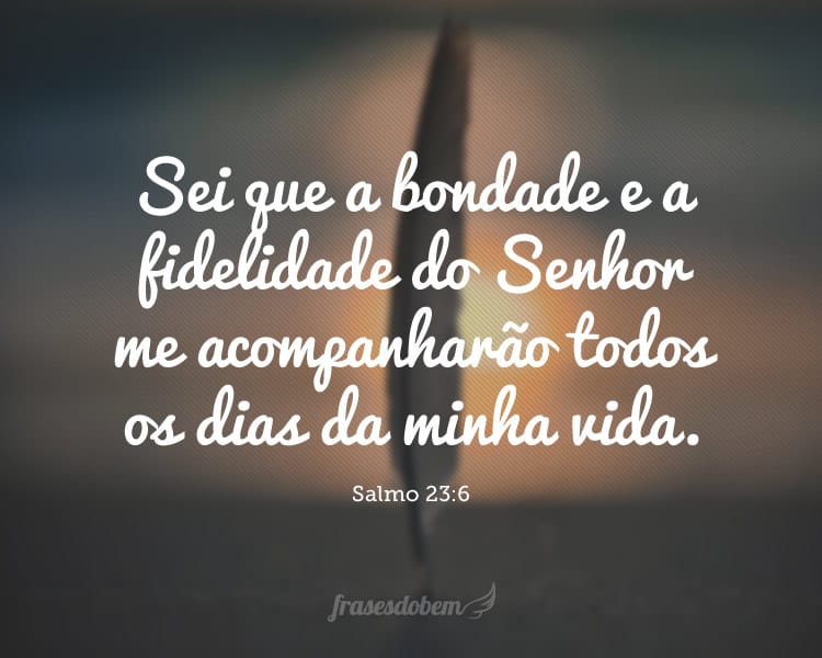 Sei que a bondade e a fidelidade do Senhor me acompanharão todos os dias da minha vida. (Salmo 23:6)