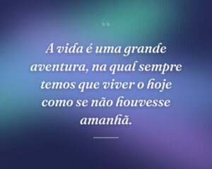 A vida é uma grande aventura, na qual sempre temos que viver o hoje como se não houvesse amanhã.
