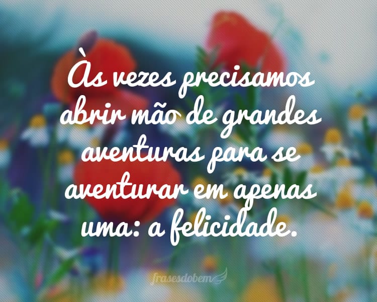 Às vezes precisamos abrir mão de grandes aventuras para se aventurar em apenas uma: a felicidade.