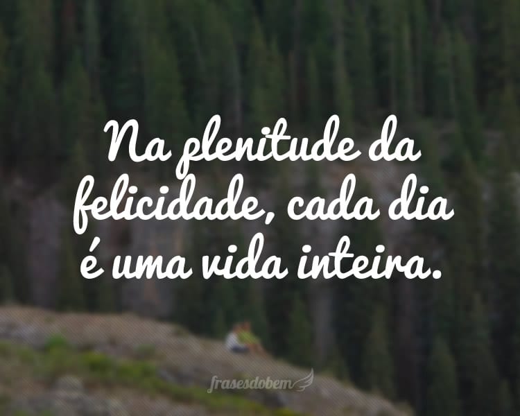 Na plenitude da felicidade, cada dia é uma vida inteira.