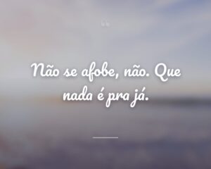 Não se afobe, não. Que nada é pra já.