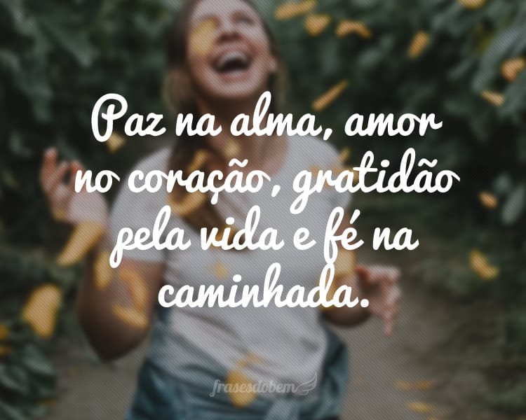 Paz na alma, amor no coração, gratidão pela vida e fé na caminhada.