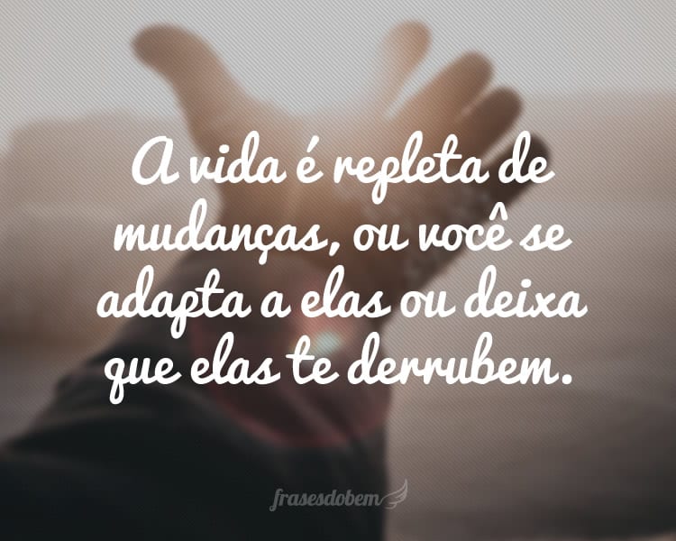 A vida é repleta de mudanças, ou você se adapta a elas ou deixa que elas te derrubem.