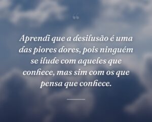 Aprendi que a desilusão é uma das piores dores, pois ninguém se ilude com aqueles que conhece, mas sim com os que pensa que conhece.