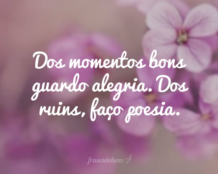 Dos momentos bons guardo alegria. Dos ruins, faço poesia.