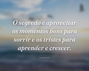 O segredo é aproveitar os momentos bons para sorrir e os tristes para aprender e crescer.