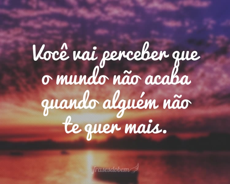 Você vai perceber que o mundo não acaba quando alguém não te quer mais.