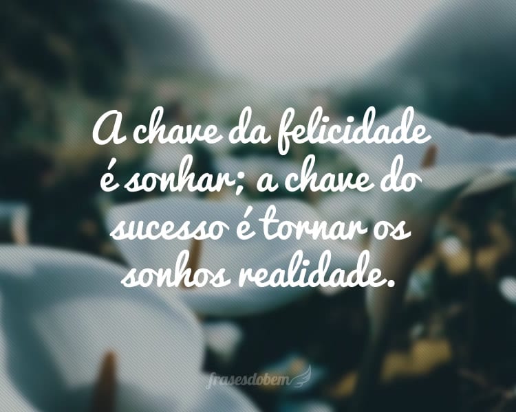 A chave da felicidade é sonhar; a chave do sucesso é tornar os sonhos realidade.