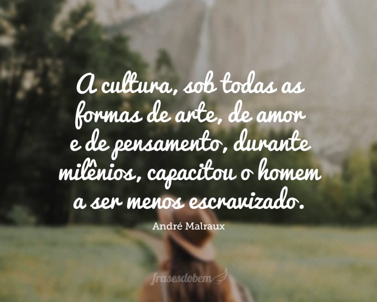 A cultura, sob todas as formas de arte, de amor e de pensamento, durante milênios, capacitou o homem a ser menos escravizado.