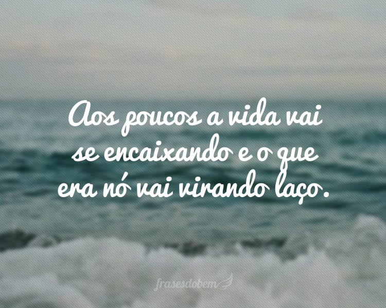 Aos poucos a vida vai se encaixando e o que era nó vai virando laço.