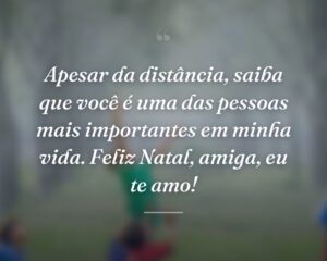 Apesar da distância, saiba que você é uma das pessoas mais importantes em minha vida. Feliz Natal, amiga, eu te amo!