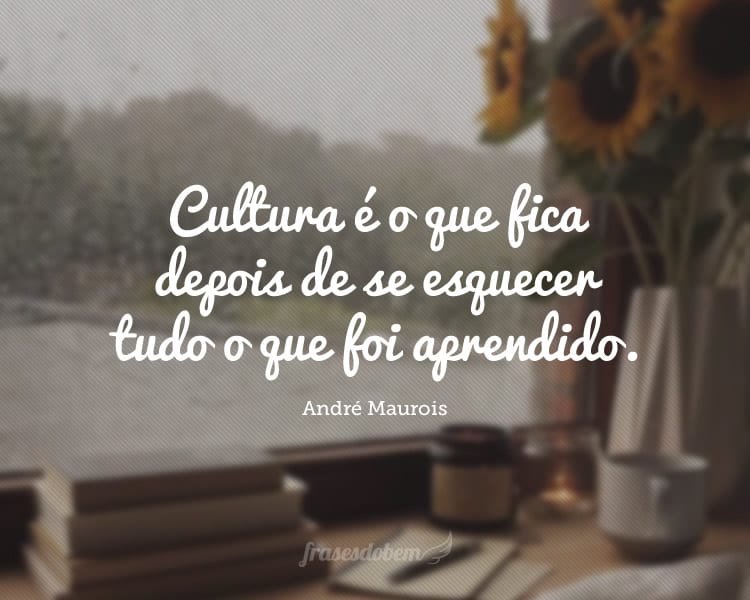 Cultura é o que fica depois de se esquecer tudo o que foi aprendido.